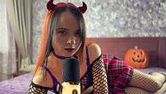 asmr succubus redhead college goth pierces nipples in halloween fetish cosplay