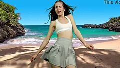 hey she's dancing on beach flashing big pussy lips without panties!