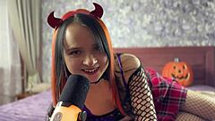 asmr succubus redhead college goth pierces nipples in halloween fetish cosplay
