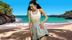 hey she's dancing on beach flashing big pussy lips without panties!