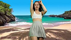 hey she's dancing on beach flashing big pussy lips without panties!