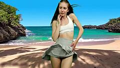 hey she's dancing on beach flashing big pussy lips without panties!