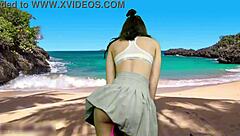 hey she's dancing on beach flashing big pussy lips without panties!