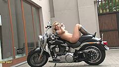 Alyssia Diamond Naughty Striptease on Motorcycle Big Tits