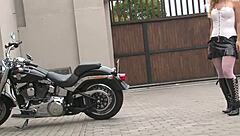 Alyssia Diamond Naughty Striptease on Motorcycle Big Tits