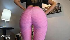 mysteriouskathy trains then slurps cock ending in cum blast on yoga leggings!