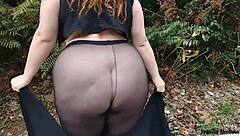 Priscila struts streets in see-through skirt no panties