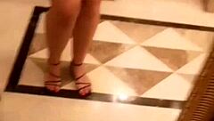 Vacation thrill pulling off panties in toilet for evening fun