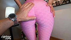 mysteriouskathy trains then slurps cock ending in cum blast on yoga leggings!