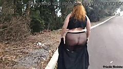 Priscila struts streets in see-through skirt no panties