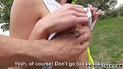 slim euro babe sucks cocks then gets outdoor banged