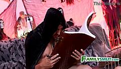 Teen virgin's Halloween family sacrifice turns hardcore fuckfest