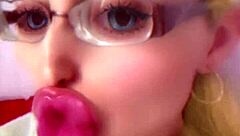 bimbo transformation with huge pink lips and glasses for fetish fun
