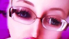 bimbo transformation with huge pink lips and glasses for fetish fun
