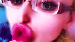 bimbo transformation with huge pink lips and glasses for fetish fun
