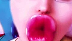 bimbo transformation with huge pink lips and glasses for fetish fun