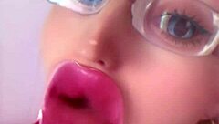 bimbo transformation with huge pink lips and glasses for fetish fun