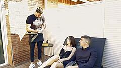 mary rock's threesome with boyfriend and waiter heats up