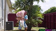 Petite teens ride old men in group orgy