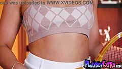 Smoking blonde teen strips sweaty panties solo