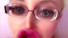 bimbo transformation with huge pink lips and glasses for fetish fun