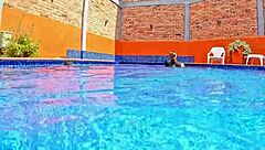 found a stranger with huge ass masturbating by pool, swapped her toy for real cock