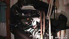 Rubbernurse Agnes Pegs Slave with Massive Dildo Squirt