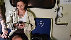 brunette sucks huge cock publicly then train car fuck