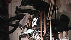 Rubbernurse Agnes Pegs Slave with Massive Dildo Squirt