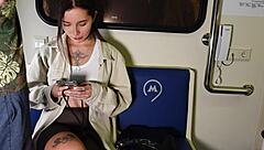 brunette sucks huge cock publicly then train car fuck
