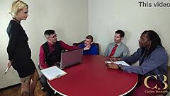 office sluts go crazy with double penetration interracial