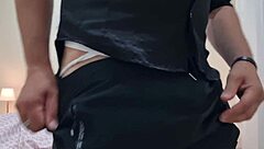 He rips sexy panties jerks huge cock dirty talk spits on it gasping