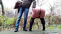 Curvy Milf Pisses on Street Pleasing Lover Doggystyle Again