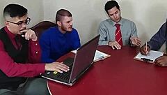 office sluts go crazy with double penetration interracial