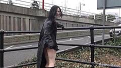 GOTHIC EXHIBITIONIST FAYTH CORBIN FLASHES PUBLIC PUSSY!