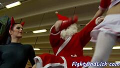 Lesbian Babes in Costumes Rim and Lick Each Other Wildly