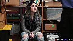 skinny teen shoplifter caught ripped clothes fucked hard by mall cop's fat cock backstage