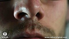 sniffing her wet panty aroma from juicy aroused pussy close up