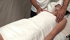 Pervert masseur pounds horny patient's tight wet pussy in missionary creampie!