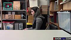 skinny teen shoplifter caught ripped clothes fucked hard by mall cop's fat cock backstage