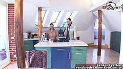 ugly fat mature milf with saggy tits fists in kitchen