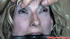 Submissive tattooed babe caned then gags on maledom's thick cock