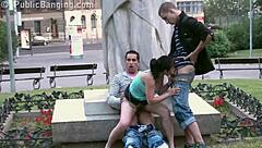 cute girl fucked hard by statue in wild threesome orgy