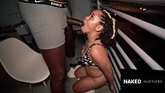 Light skinned hottie goes crazy deepthroating my monster black cock outdoors