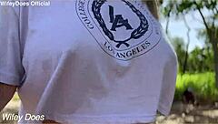 wifey flashes her perfect big tits outdoors