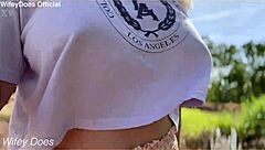 wifey flashes her perfect big tits outdoors