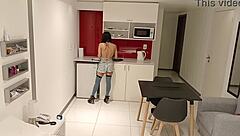 latina brunette kitchen banana suck big cock craving