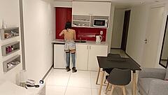 latina brunette kitchen banana suck big cock craving