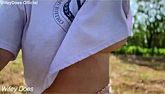 wifey flashes her perfect big tits outdoors