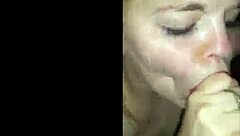 green-eyed branquinha sucks cock till hot cum gulp